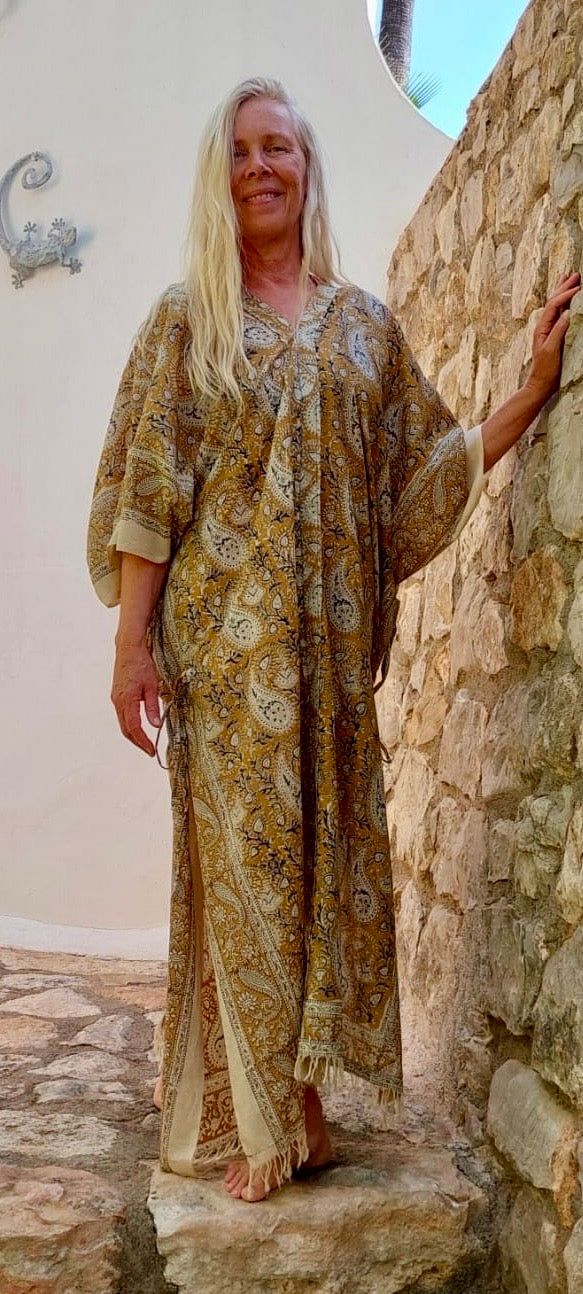 Flori Kaftan Dress for Women - Flowy Boho Maxi Dress with Embroidery, Beach Cover Up, Summer Vacation Outfit - Perfect for Beach Parties, Resort Wear, and Casual Day Out
