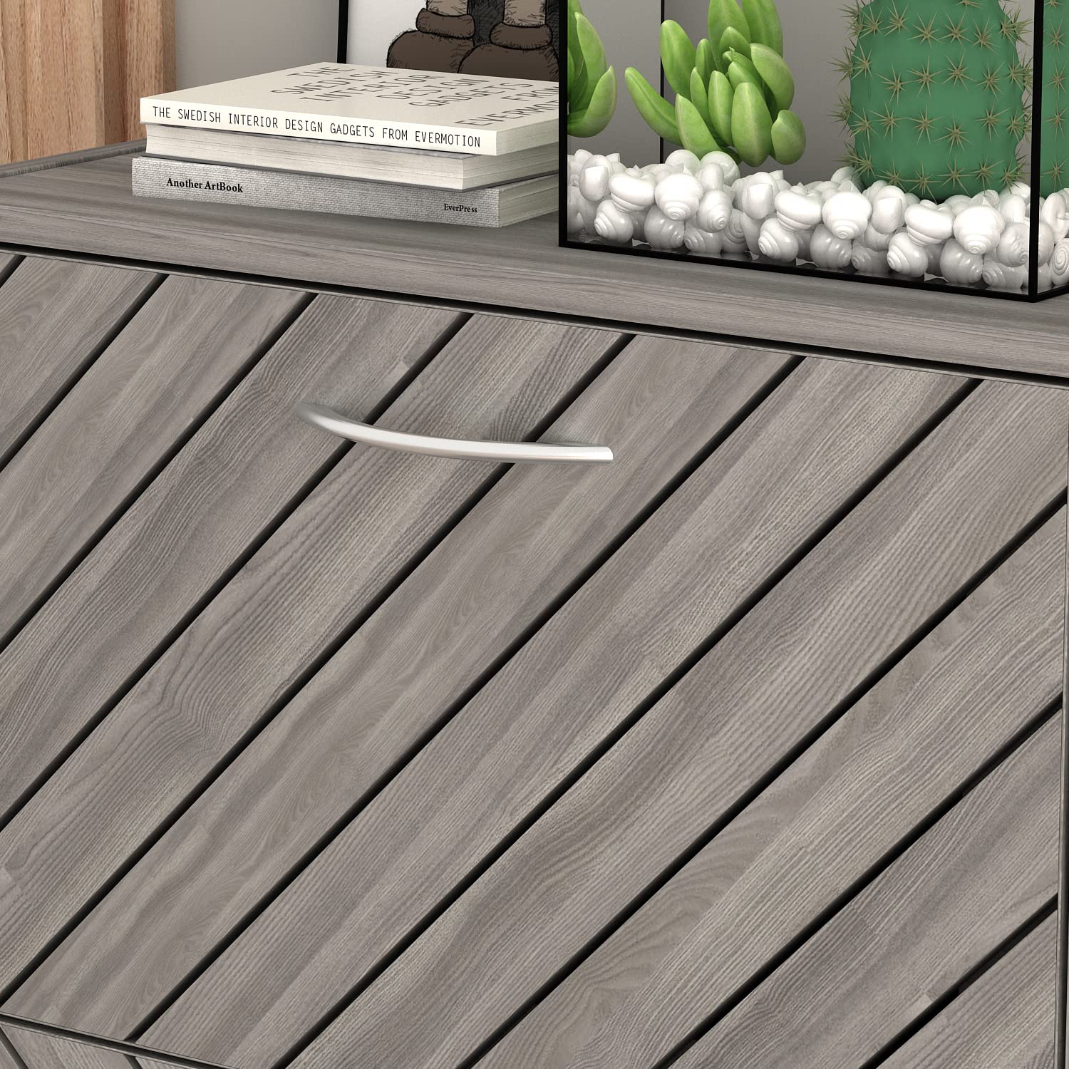 Homsee Modern Shoe Storage Cabinet with 2 Flip Drawers & Twill Louver Doors - 2-Tier Wooden Shoe Rack Organizer for Entryway, Hallway, Bedroom - Space-Saving Grey Shoe Cabinet (22.4”L x 9.4”W x 29.5”H) - Perfect for Small Apartments & Closet Organization