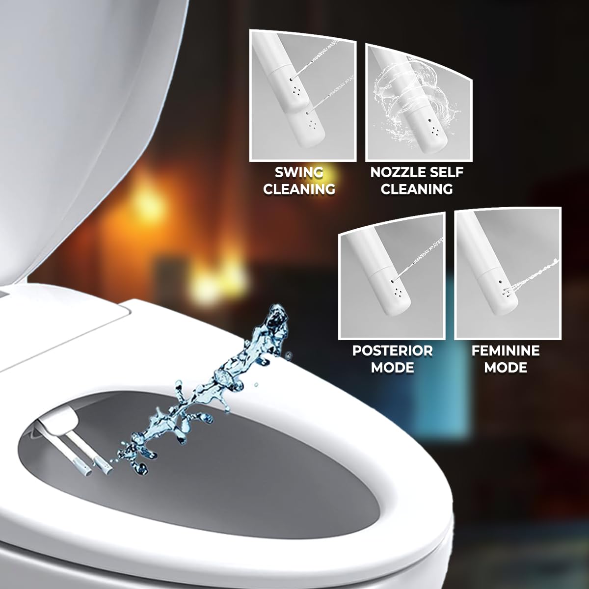 GenieBidet Elongated Bidet Toilet Seat with Dual Nozzles - Adjustable Water Pressure, Slow Close & Easy Installation - Includes T Adapter & Bottle - Perfect for Bathroom Upgrade & Hygienic Cleaning - No Wiring Required