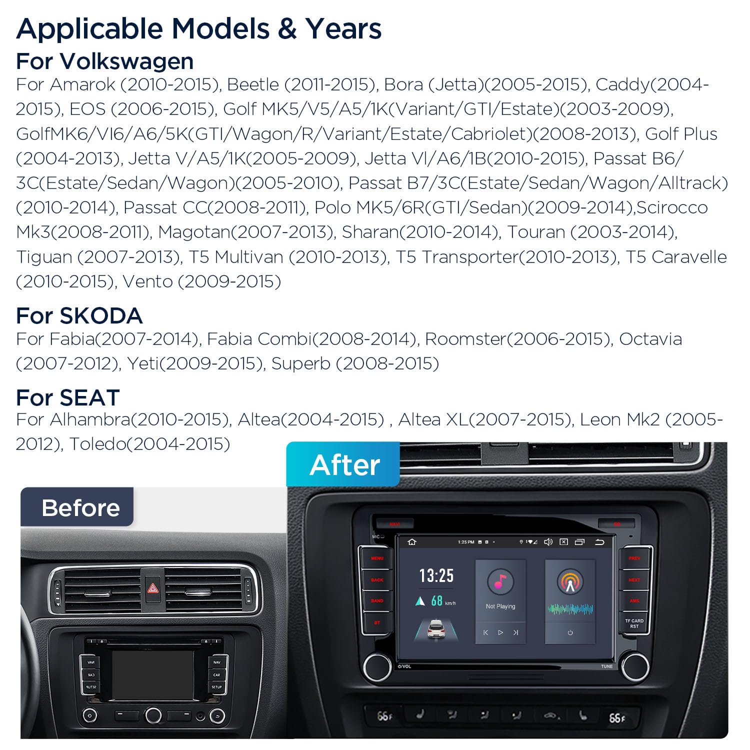 XTRONS 7 Inch Android Car Stereo with Bluetooth, 4G DSP WiFi, CarPlay & Android Auto, Octa-Core 4GB+64GB, GPS Navigation for VW Caddy Golf Jetta Passat Polo Skoda Seat - Perfect for Road Trips & Daily Commuting