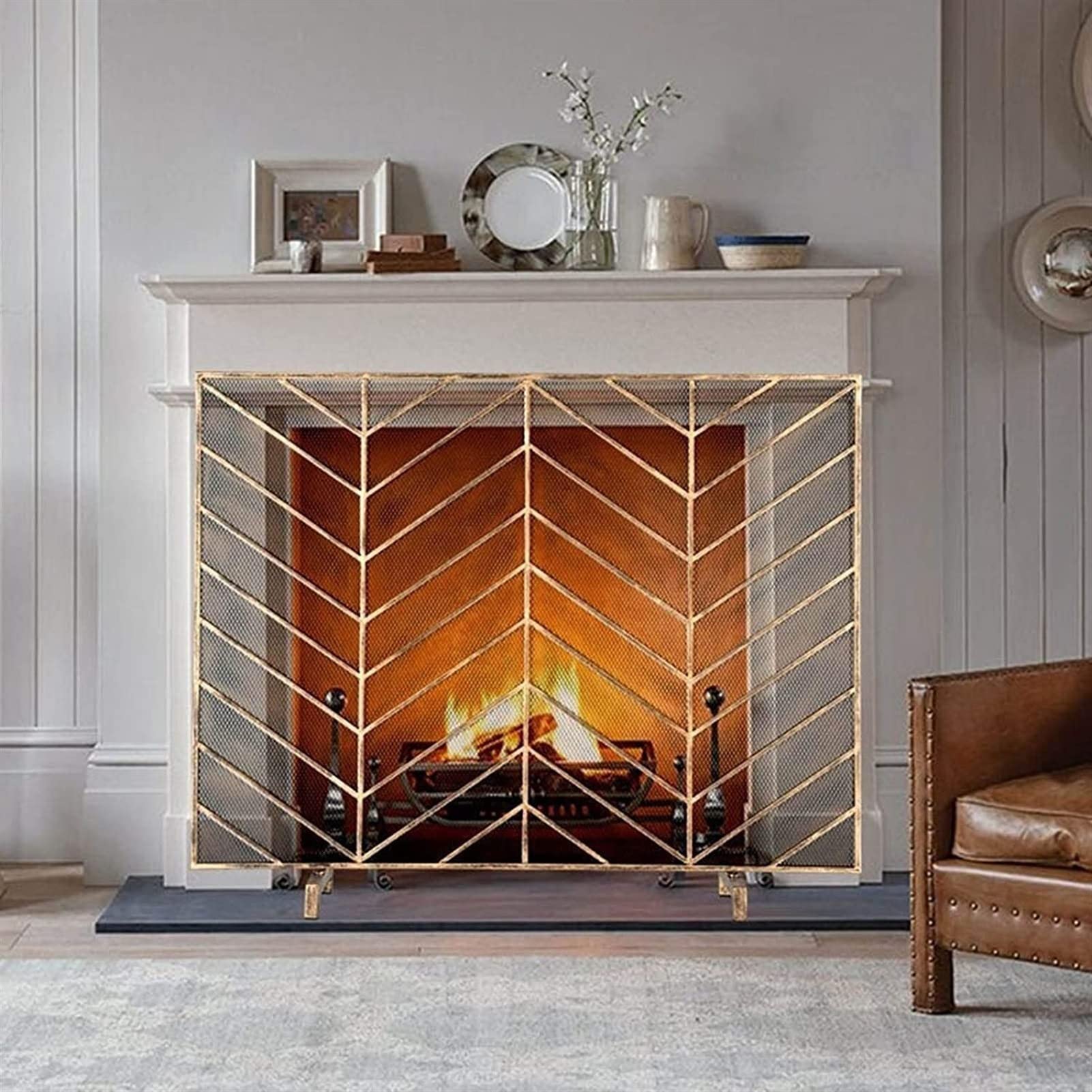 Ornate Wrought Iron Fireplace Screen - Free Standing Stove Fire Guard with Rustic Western Design for Home Decor | Perfect for Living Rooms, Cabins & Country Style Houses