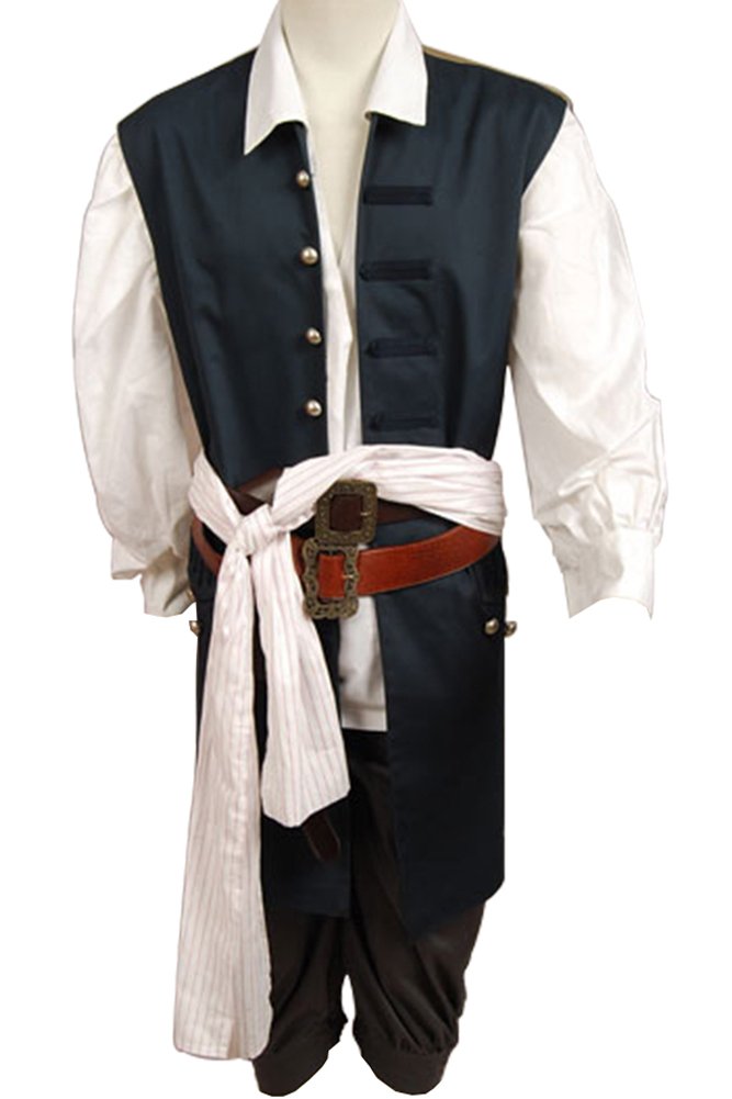 **Men's Pirate Cosplay Costume Set - Jack Sparrow Outfit with Coat & Belt - Halloween Party, Cosplay Event, Themed Dress-Up, LARP, and Renaissance Fair Costume**
