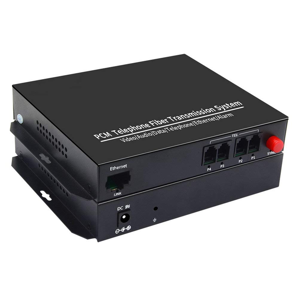 1 Pair 4 Channel PCM Voice Telephone Fiber Optic Media Converter - Single Mode FC Port with 10/100M Ethernet - Caller ID & FAX Support - Ideal for Office Telecom Systems & Long-Distance Communication