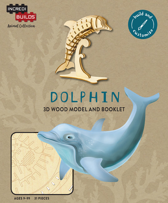 IncrediBuilds 3D Wooden Puzzle - Dolphin Animal Collection Kit for Kids & Adults | DIY Model Building, Home Decor, Gift Idea for Animal Lovers