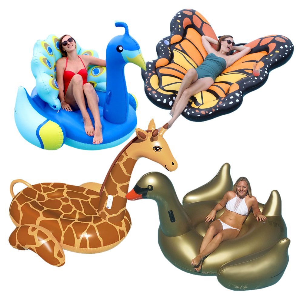 Swimline Animal Kingdom Extra Large Pool Floats Combo Pack: Goose, Monarch, Peacock, Giraffe - Perfect for Summer Pool Parties, Family Fun, and Relaxing by the Water