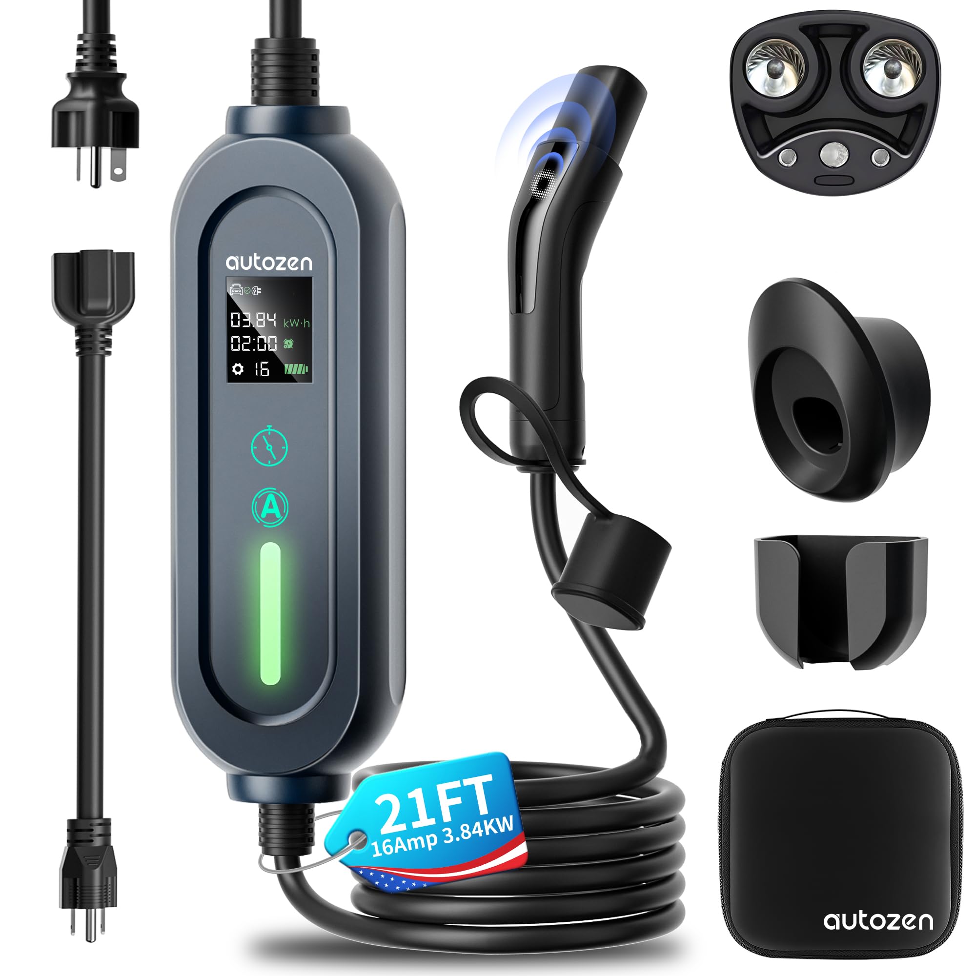 Level 1 & 2 Portable Tesla Charger - 16Amp 120V/240V Adjustable Smart EV Charger with NEMA 5-15 & 6-20 Plugs | Compatible with Tesla Models X/Y/3/S (21ft Cable) | Home & Travel Charging Solution for Electric Vehicles