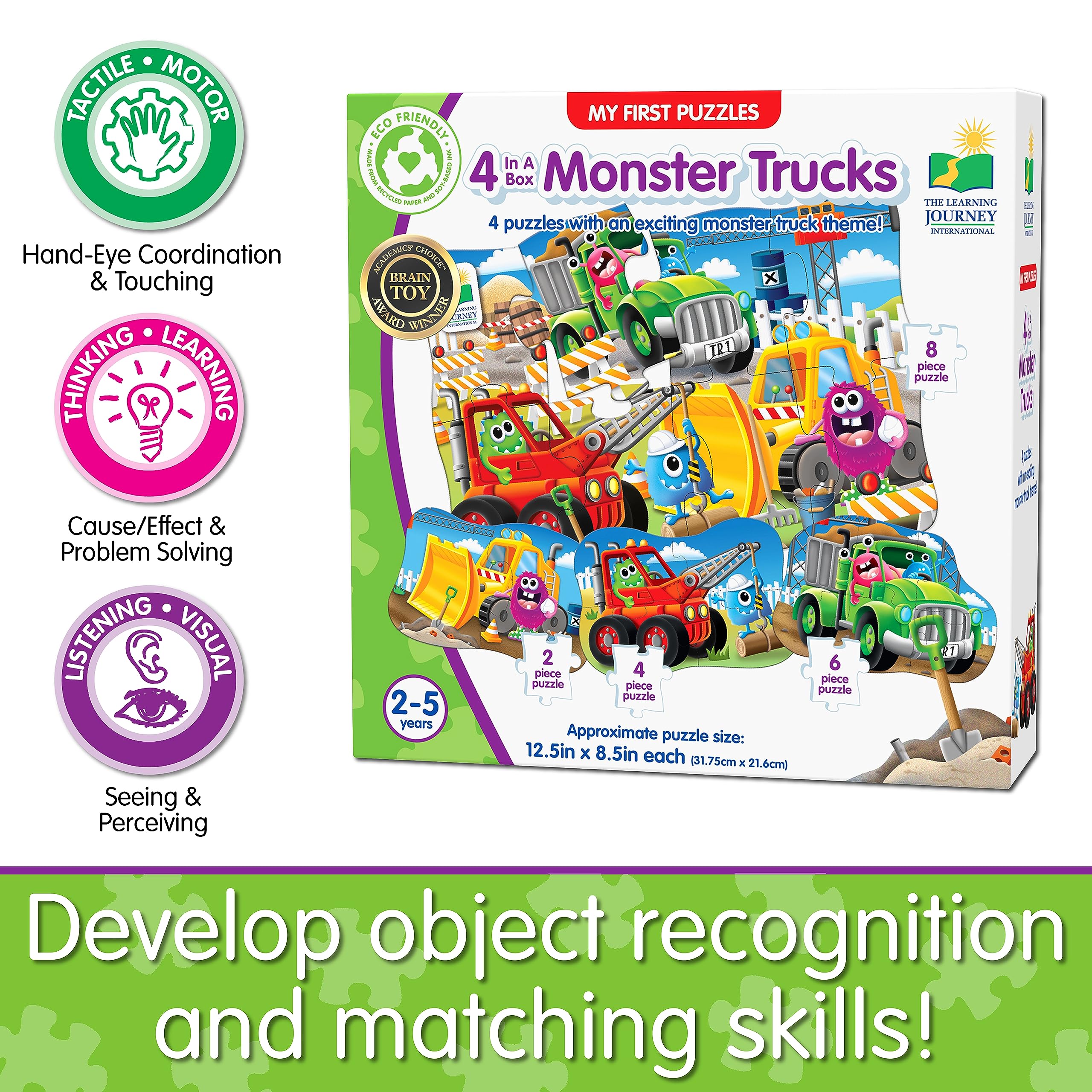 My First 4-in-1 Monster Truck Puzzle Set - Educational Toddler Toy for Boys & Girls Ages 2+ | STEM Learning Gift for Kids | Perfect for Preschool Playtime & Birthday Gifts