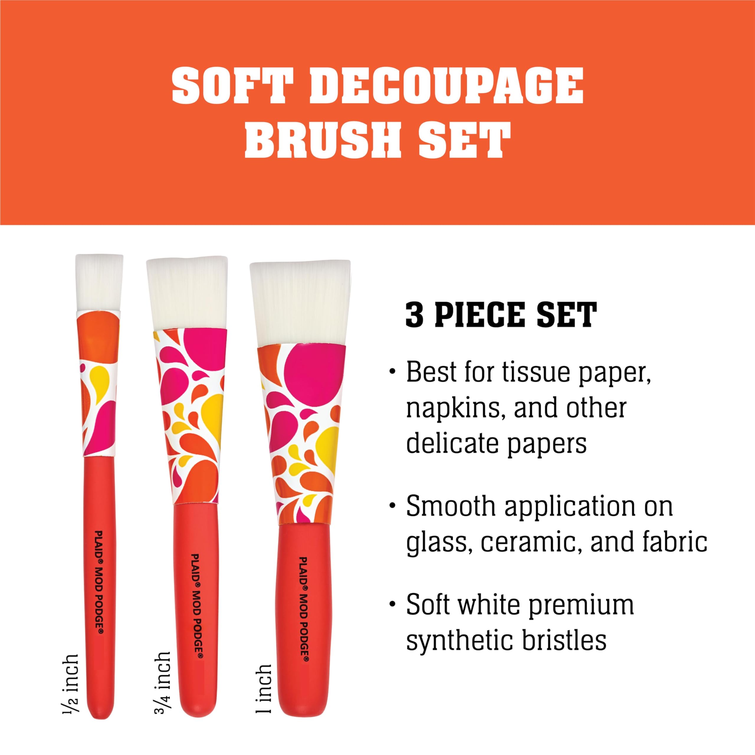 Mod Podge Dishwasher Safe Decoupage Glue Kit - 3 Soft Bristle Brushes Included for DIY Arts & Crafts, Scrapbooking, Home Decor Projects - Waterproof & Durable for Mugs, Plates, Glass & Ceramic Surfaces