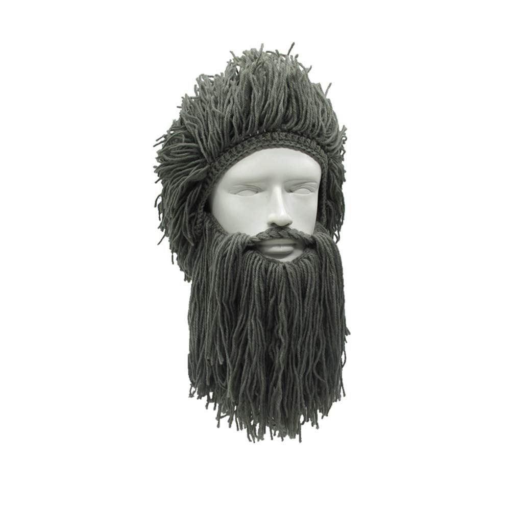 Men's Viking Beanie with Foldable Beard Cover - Barbarian Vagabond Hat with Horns for Winter Outdoor Activities & Cosplay