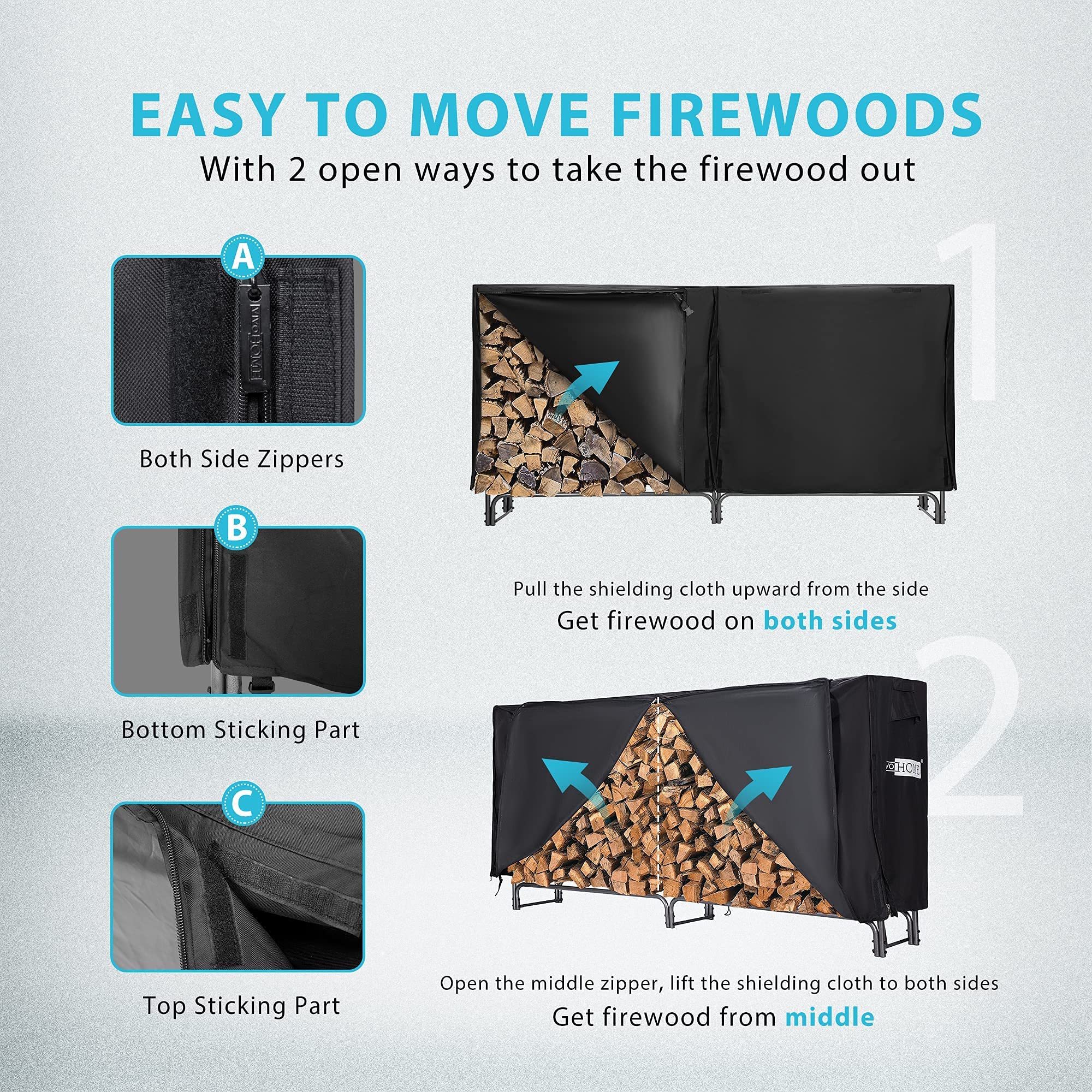 VIVOHOME 17 Inch Heavy Duty Firewood Rack - Indoor/Outdoor Log Storage Holder with 8ft Capacity - Perfect for Fireplace, Patio, and Camping Wood Storage