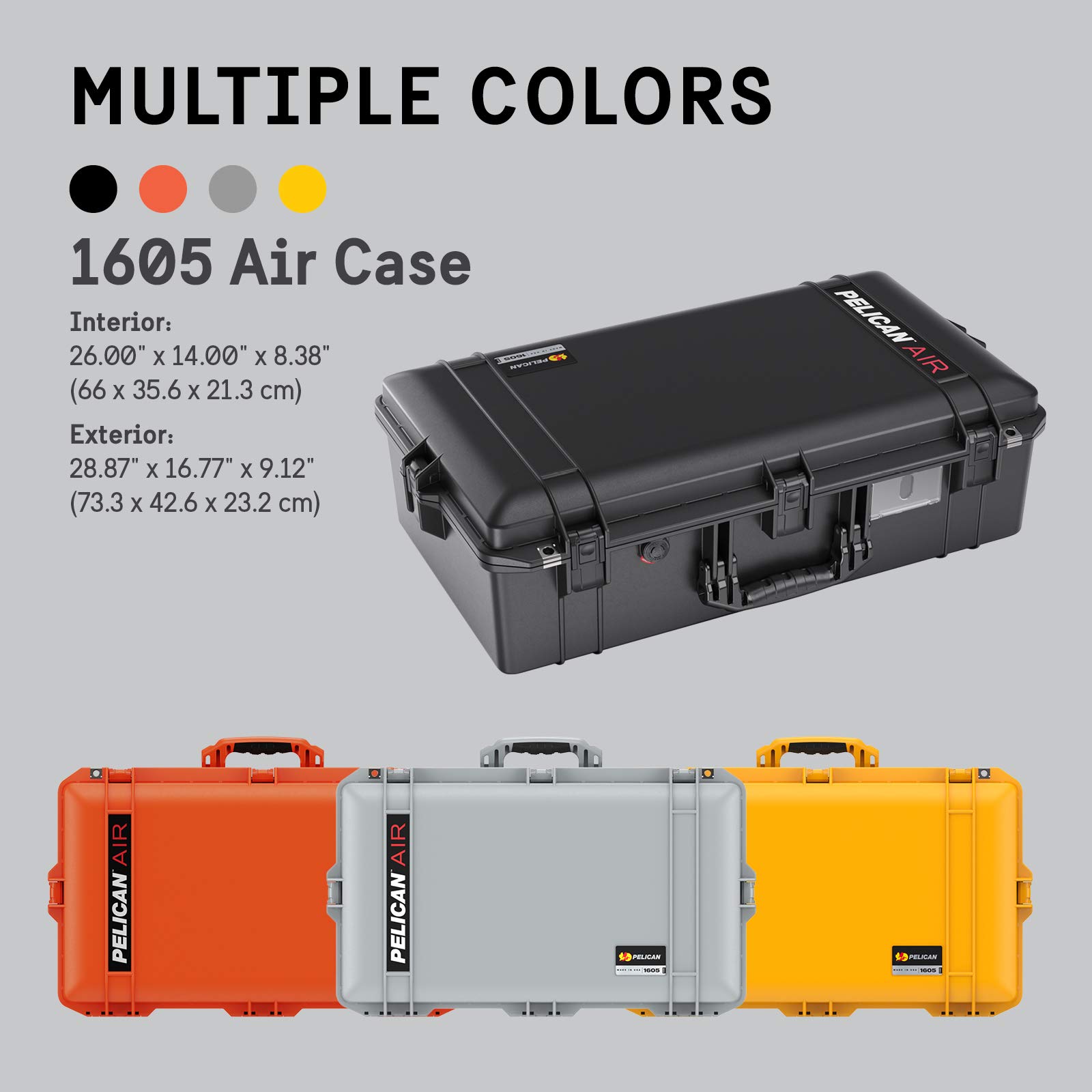 Pelican Air 1605 Waterproof Hard Case with Foam Insert - Lightweight Protective Case for Camera, Drone & Electronics - Travel, Outdoor & Professional Equipment Storage