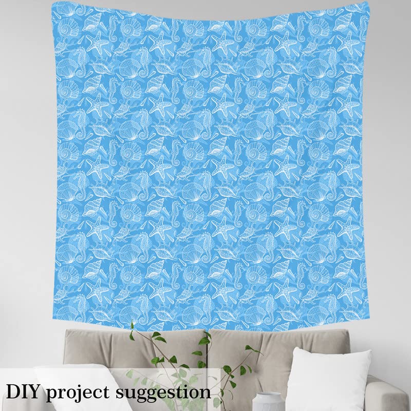 Premium Upholstery Fabric - Blue Sea Shells & Starfish Beach Design by The Yard | Ocean-Themed Decorative Fabric for Chairs, Sofas & DIY Home Projects | Perfect for Coastal Decor, Outdoor Furniture & Crafting