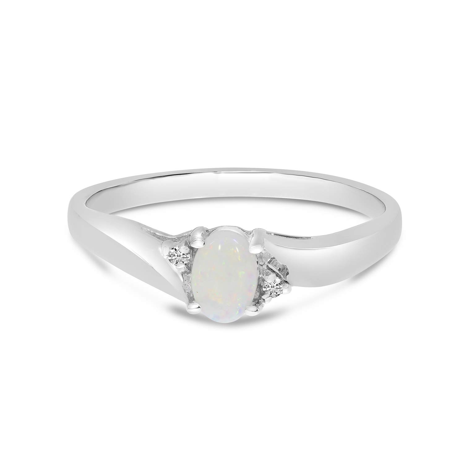 10K White Gold Oval Opal and Diamond Ring for Women – Elegant Vintage Style Jewelry for Engagement, Wedding, Anniversary & Special Occasions