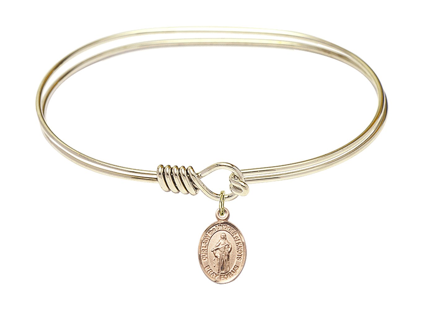 F A Dumont 7 Inch Oval Eye Hook Bangle Bracelet with O/L The Undoer of Knots Charm - Elegant Religious Jewelry for Women, Perfect for Daily Wear, Church, and Special Occasions