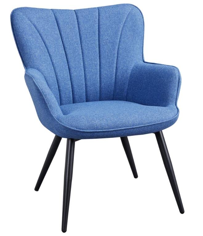Yaheetech Modern Accent Chair - Elegant Linen Fabric Armchair with Metal Legs & High Back Support for Living Room, Bedroom, Office & Waiting Areas - Blue | Perfect for Home Decor, Relaxation & Guest Seating