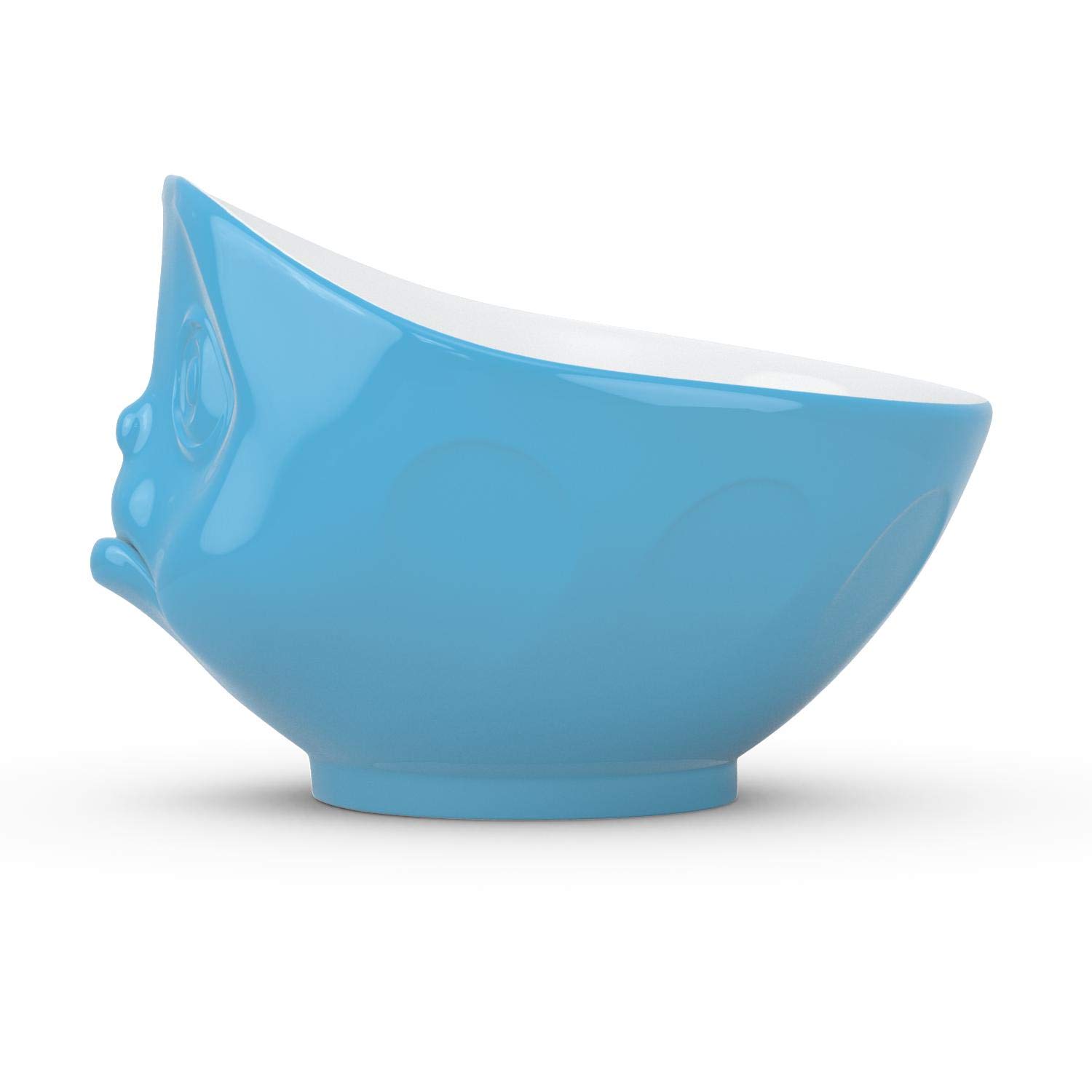 FIFTYEIGHT PRODUCTS Porcelain Cereal Bowl - 16oz Blue Sulking Face Design - Durable Soup & Dessert Dish - Perfect for Breakfast, Snacks & Home Decor (Single Bowl)