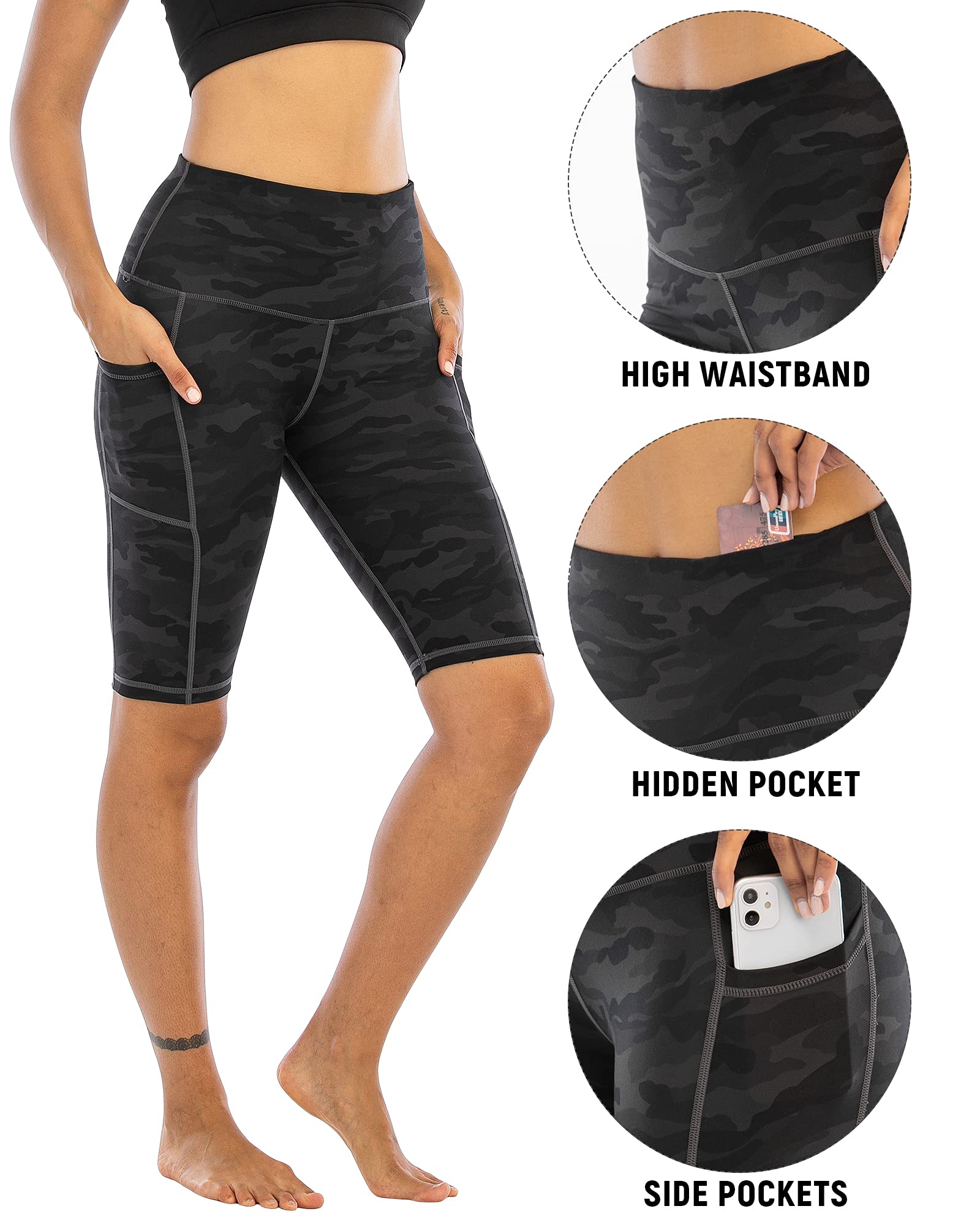WHOUARE Women's High Waisted Yoga Shorts 4-Pack with Pockets - Breathable Athletic Running Shorts for Gym, Workout & Biking - Tummy Control Activewear (Perfect for Yoga, Cycling & Fitness Training)