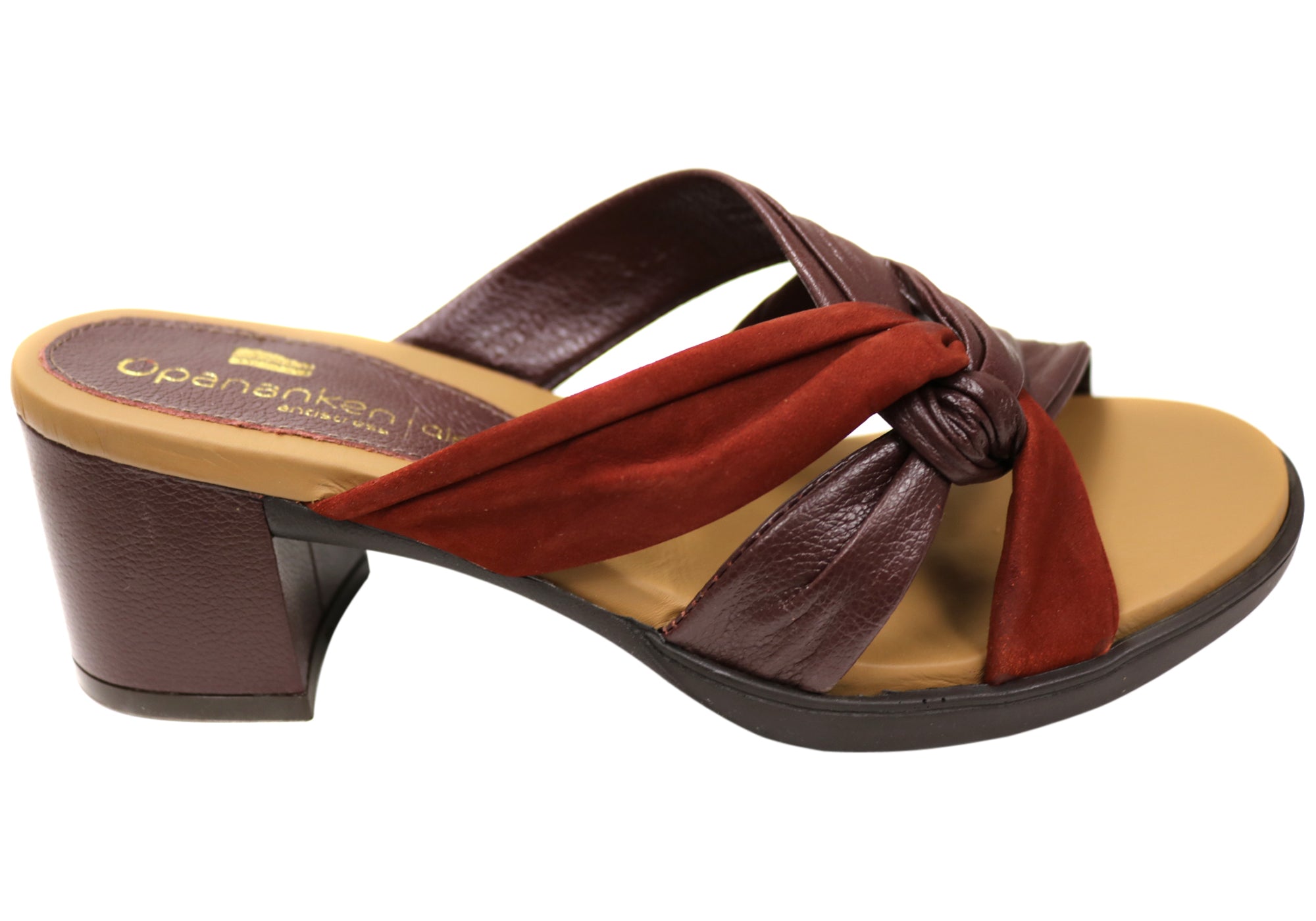 Opananken Women's Comfortable Leather Mid Heel Slide Sandals - Stylish & Supportive for Work, Travel & Casual Wear