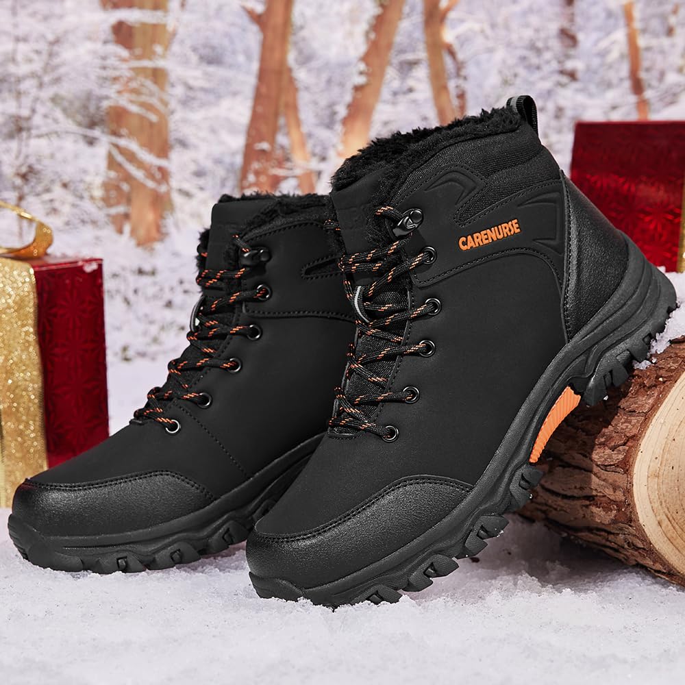 Men's Winter Snow Boots - Waterproof Insulated Hiking Boots with Fur Lining & Anti-Slip Sole for Cold Weather, Outdoor Activities & Snow Trekking