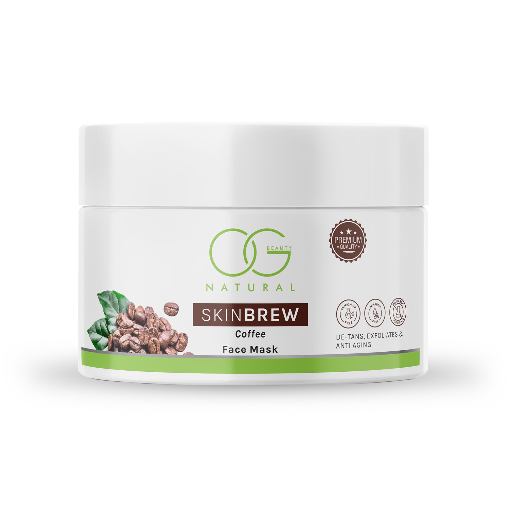 OG BEAUTY Natural SkinBrew Coffee Face Mask - Antioxidant Rich, De-Tanning & Anti-Aging Facial Treatment | Exfoliating, Silicon Oil-Free & Paraben-Free Formula for All Skin Types | 125g | Perfect for Morning Skincare Routine & Post-Sun Care