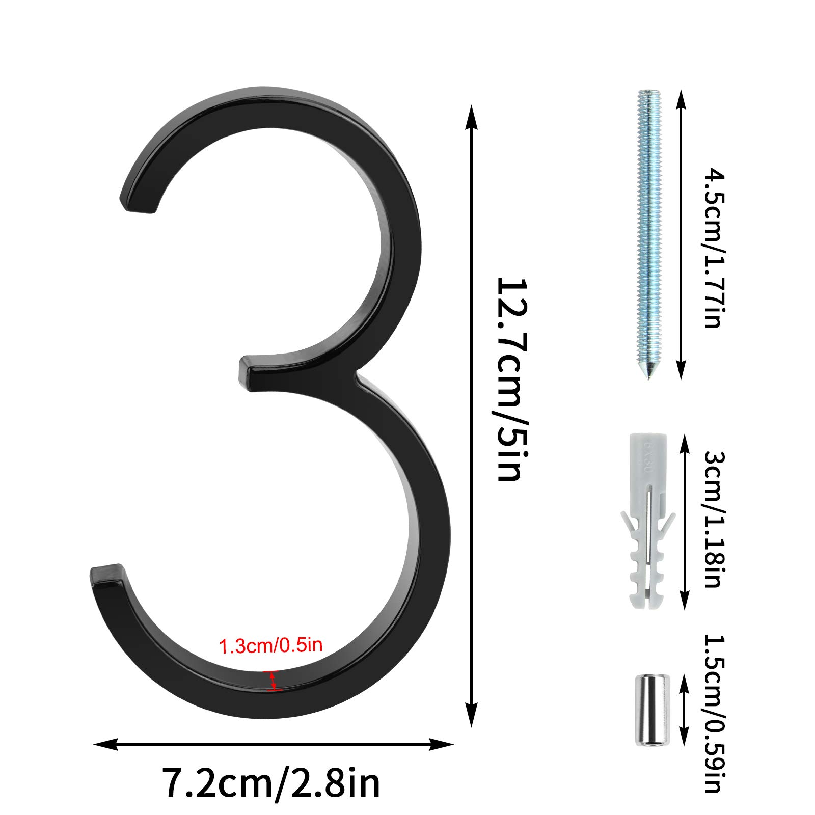 5 Inch Modern Floating House Numbers - Black Floating Mount Address Plaque for Outdoor Home Decor (Set of 3) | Perfect for Mailbox, Front Door, and Garden Display