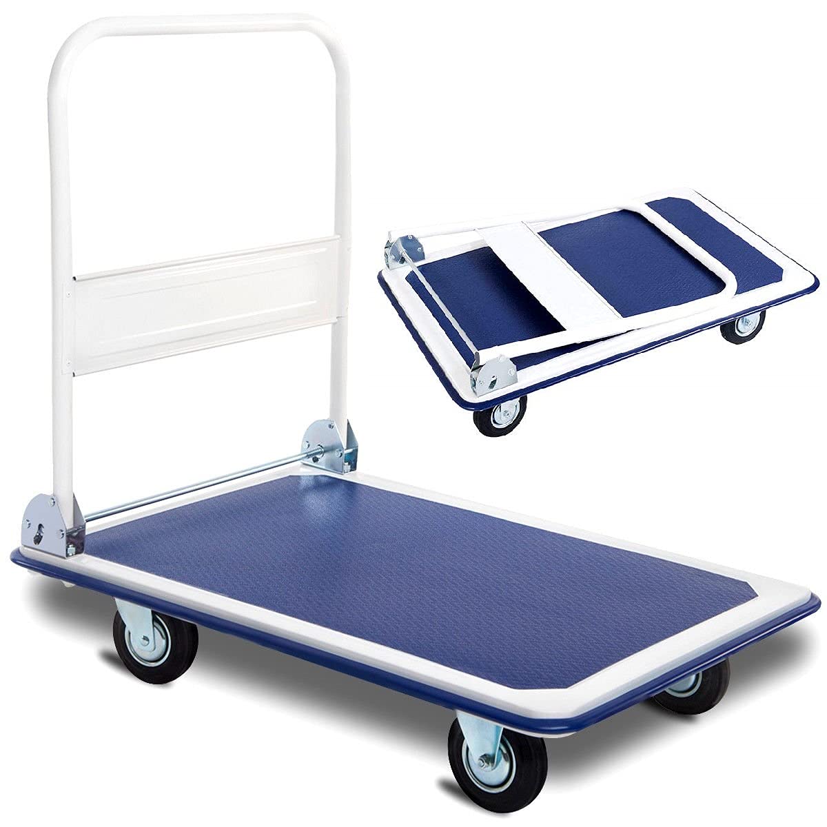 Zimbala Heavy Duty Folding Push Cart Dolly - 660lbs Capacity Rolling Hand Truck with 360° Swivel Wheels, Foldable Moving Platform for Warehouse, Home & Office Use | Ideal for Luggage Transport, Moving Boxes & Storage Organization