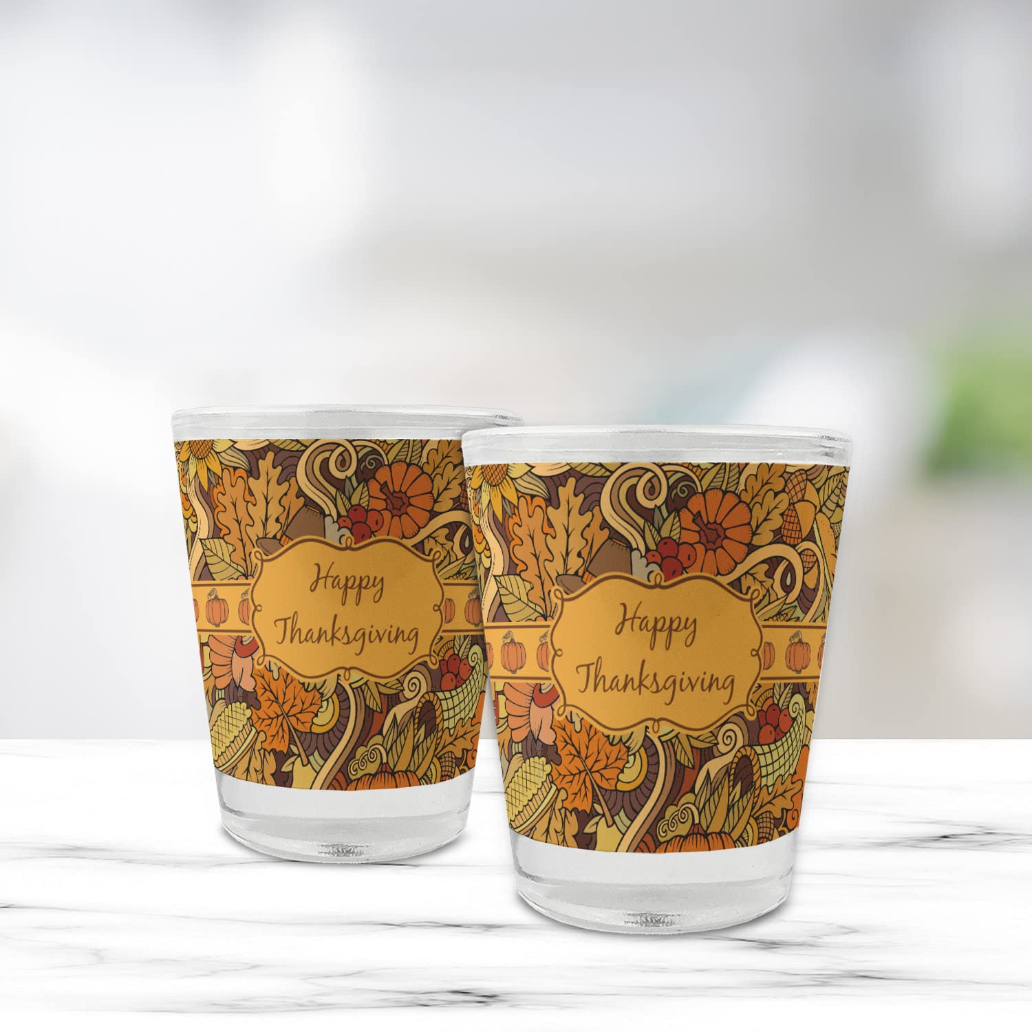 Personalized Thanksgiving Glass Shot Glass - 1.5 oz - Engraved Custom Name - Perfect for Holiday Parties, Family Gatherings & Festive Celebrations