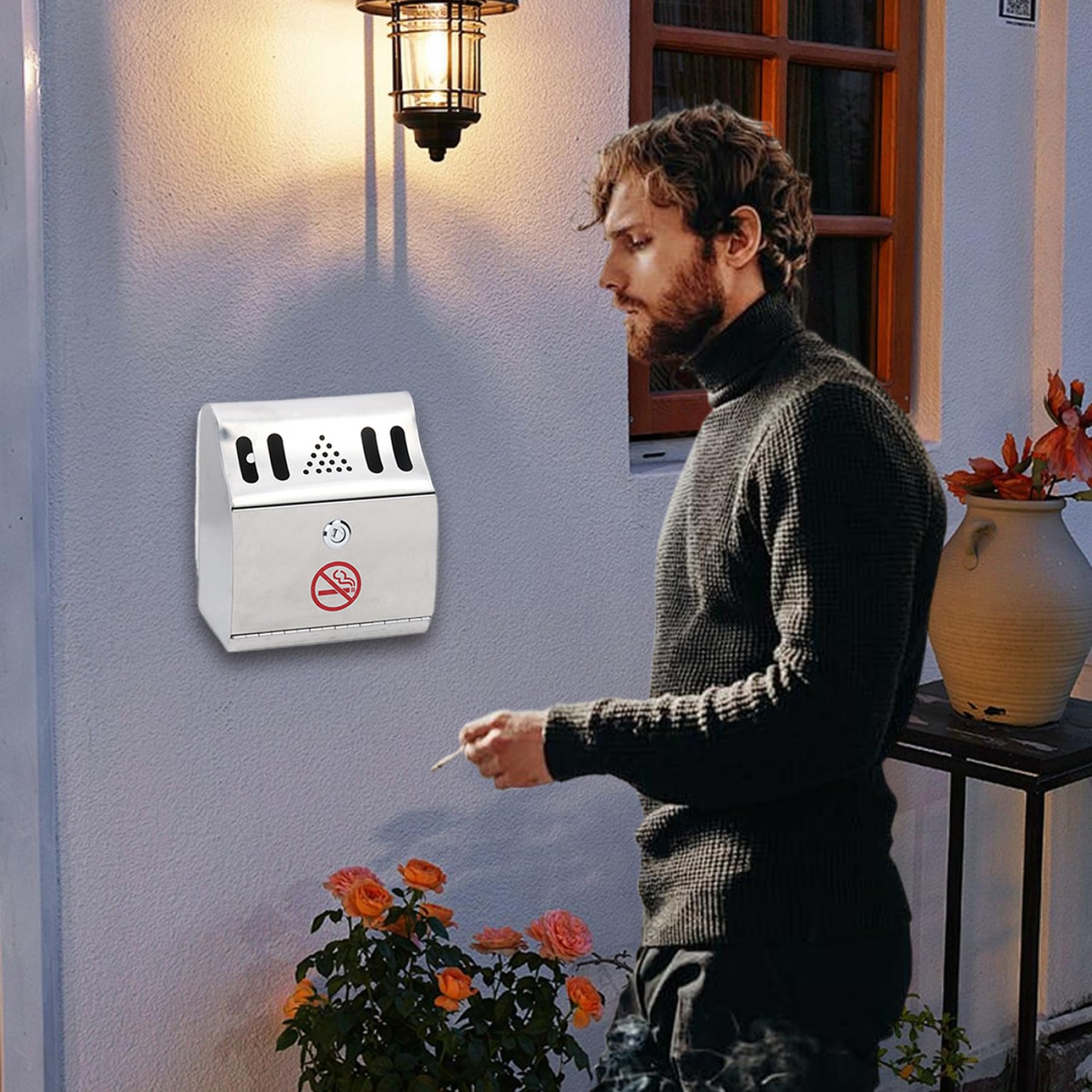 Smokers Outpost - Wall Mounted Outdoor Cigarette Butt Receptacle with Removable Ashtray Bin for Home & Patio - Perfect for Standing Smokers, Backyard Gatherings and Public Smoking Areas