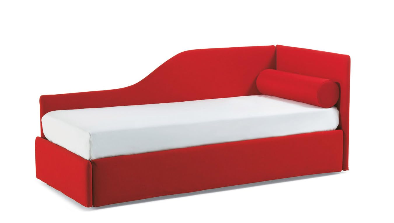 Jolly Single Bed Frame with Left Contoured Corner & Removable Manual Net - 190 x 80 cm Top Net - Includes Mattress - Red - 100% Made in Italy - Perfect for Small Bedrooms, Guest Rooms & Modern Apartments