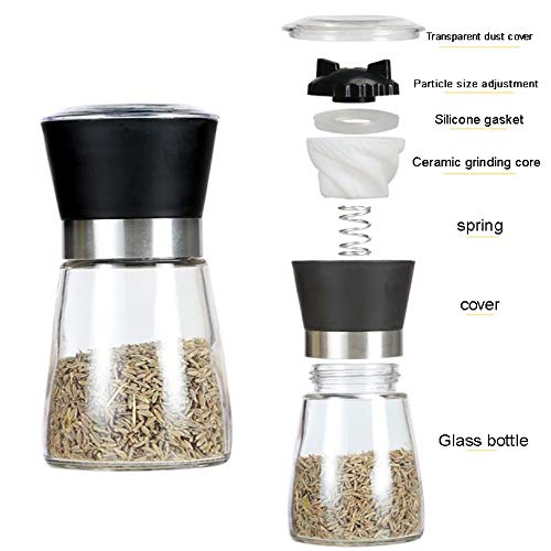 Premium Glass Salt and Pepper Grinder Set - Adjustable Coarseness Ceramic Mill with Easy Refill - 2 Piece Kitchen Essential for Cooking, Dining & Gifting