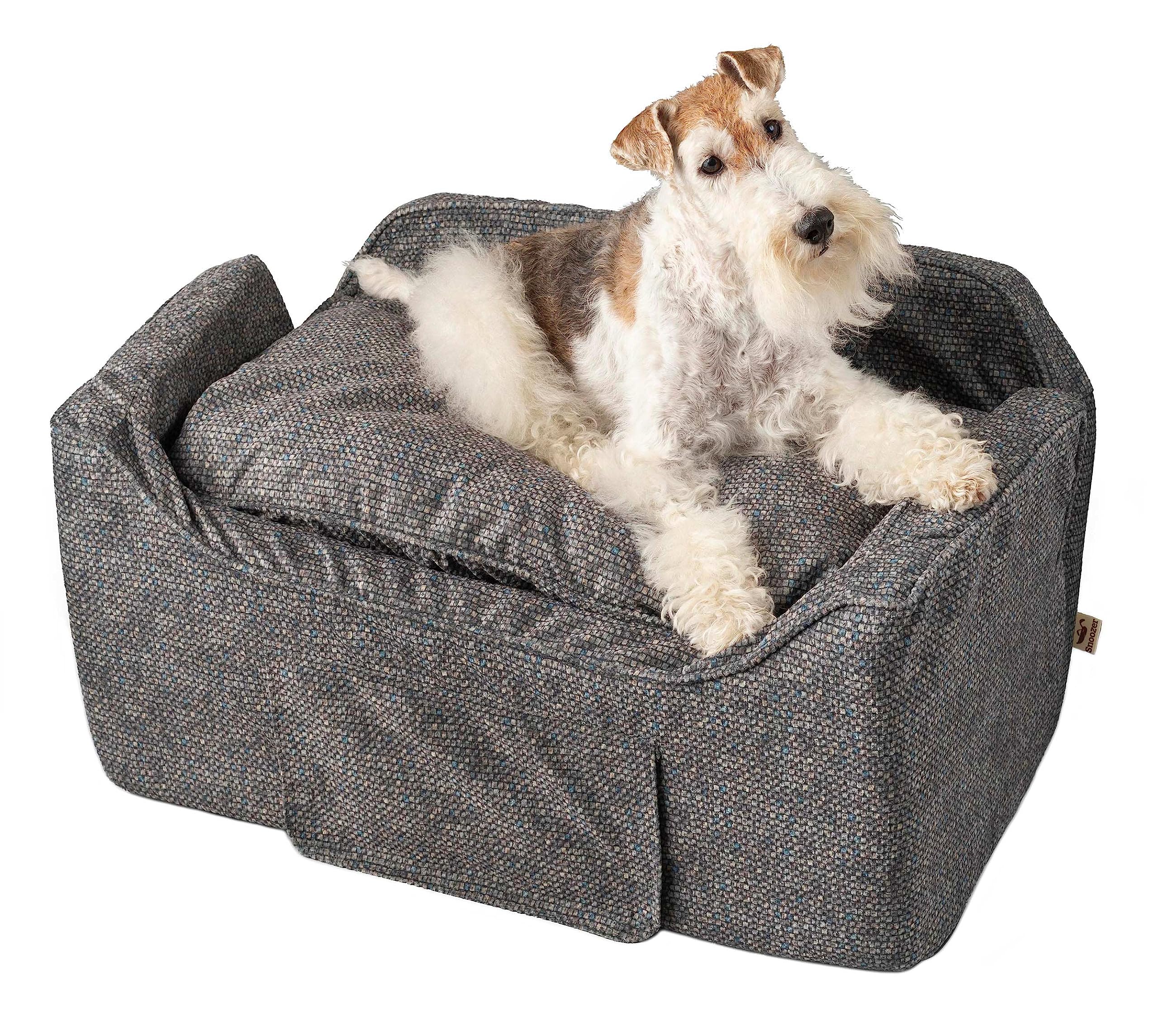 Snoozer Lookout II Dog Booster Car Seat for Medium Dogs - Washable Removable Cover with Storage Tray & Safety Harness - Prevents Car Sickness - Perfect for Road Trips, Vet Visits & Daily Commutes (Merlin Pewter)