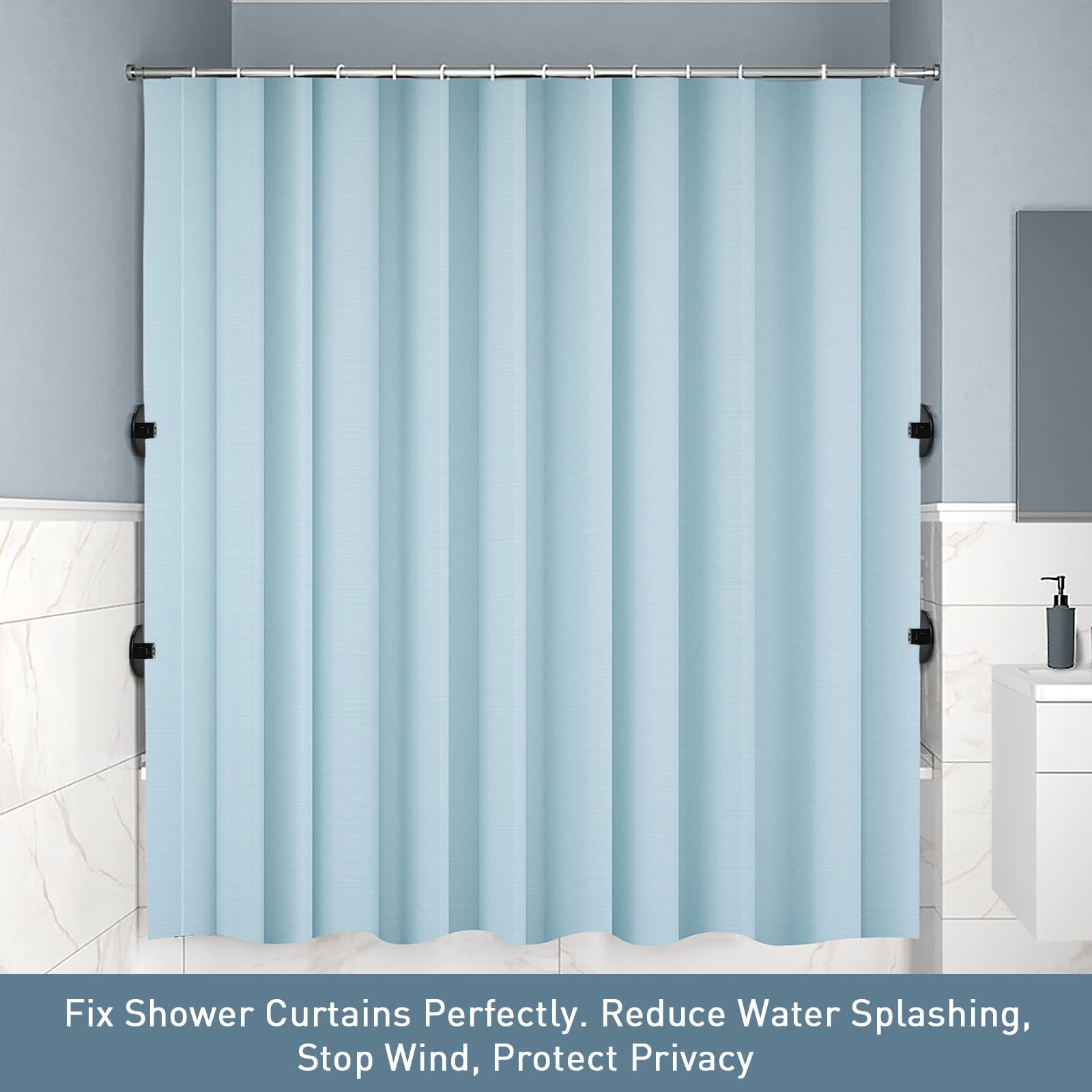 Kitosun 8PCS Black Shower Curtain Clips - Strong Adhesive Water Splash Guards for Bathroom, Secure Shower Liner to Prevent Water Leakage, Windproof & Privacy Protection - Perfect for Home, Hotel, and RV Bathrooms
