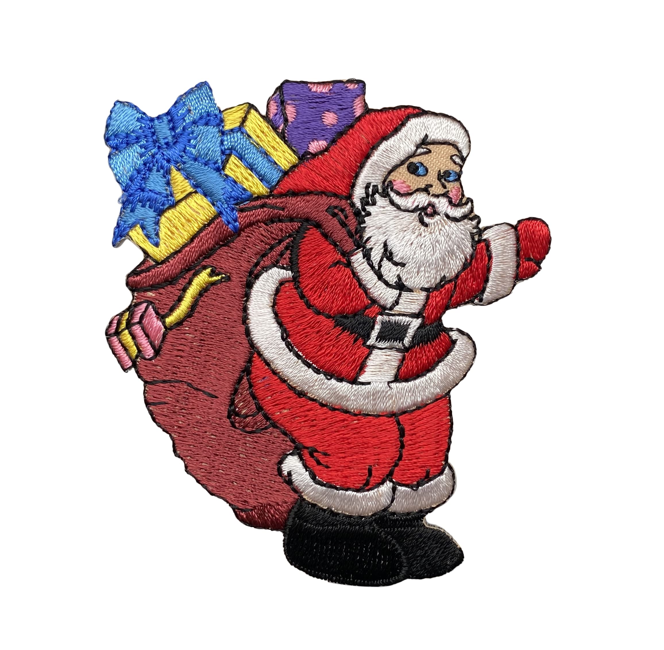 Santa Claus Burgundy Gift Bag with Embroidered Iron-On Patch - Christmas Present Sack for Holiday Gifts, Stocking Stuffers & Festive Decor
