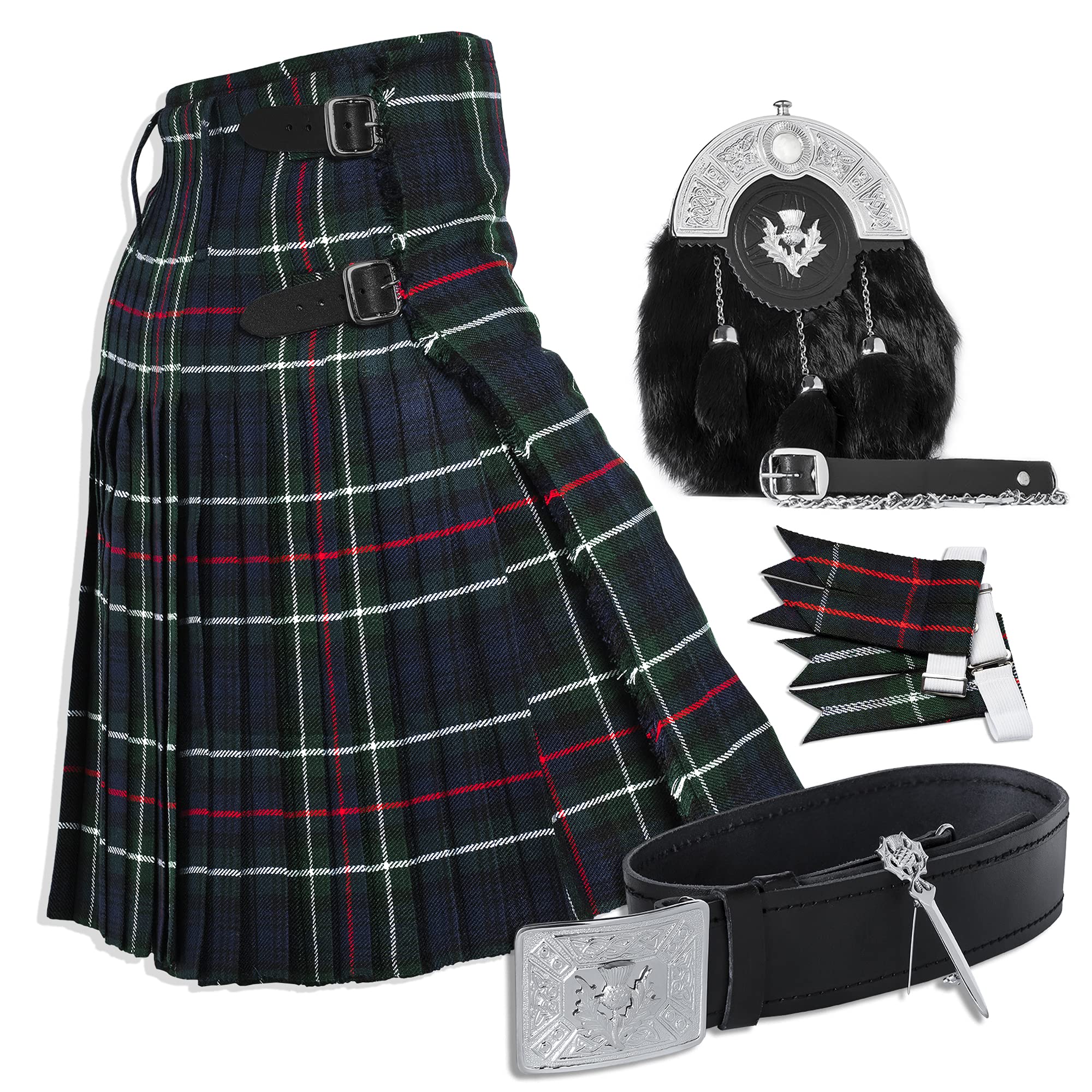 Men's Utility Kilt with 6-Piece Irish Kilt Accessories Set - Traditional Scottish Kilt for Men | Perfect for Highland Games, Weddings & Cosplay