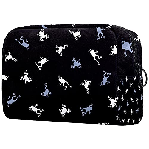 Waterproof Travel Toiletry Bag with Zipper - Cute White Frogs Pattern on Black Background - Cosmetic Organizer for Makeup, Toiletries & Travel Essentials - Perfect for Vacation, Gym, Camping & Business Trips