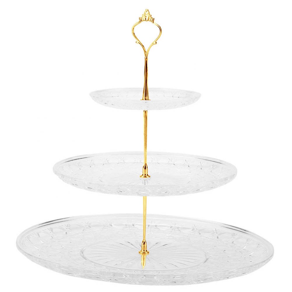 POCREATION 3-Tier Acrylic Dessert Stand - Round Cake Display Tray for Fruits, Nuts & Pastries - Elegant Serving Platter for Weddings, Parties & Afternoon Tea