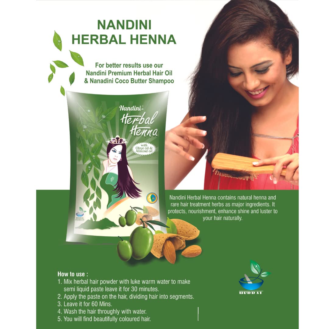 Natural Nandini Herbal Henna with Olive Oil & Almond Oil for Hair - 100g | Safe & Chemical-Free Hair Dye for Women & Men | Perfect for DIY Hair Coloring, Conditioning & Styling at Home