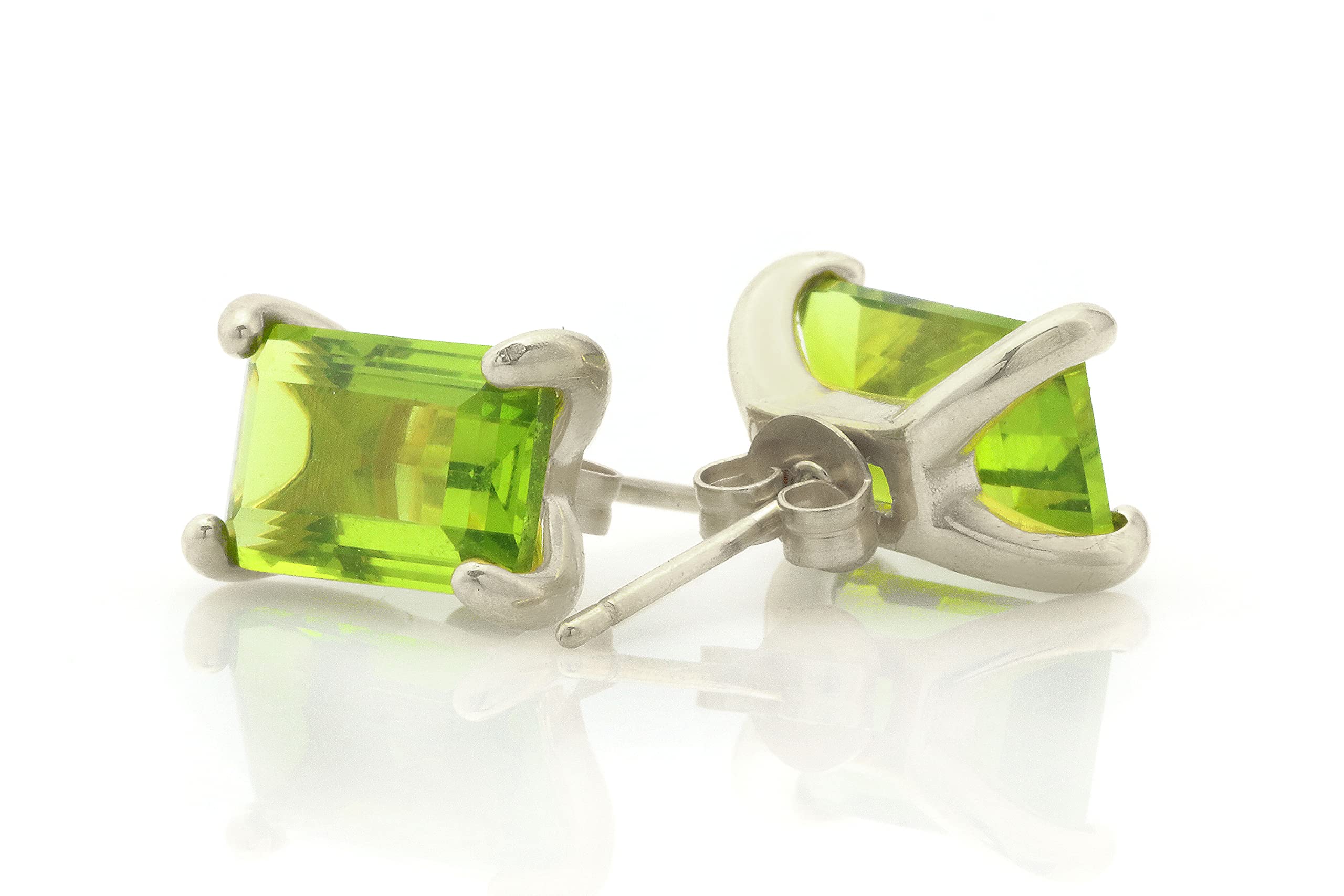 Handcrafted Peridot Stud Earrings for Women - Sterling Silver Rectangle Birthstone Jewelry with Gift Box | Bridal, Fashion & Everyday Wear | Perfect for Weddings, Parties & Daily Accessories