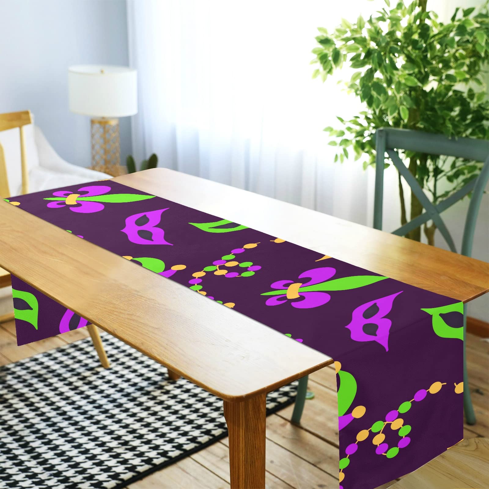 Emelivor 108-inch Mardi Gras Hats & Lilies Table Runner - Elegant Dining Table Decor for Christmas, Fall, Farmhouse Kitchen | Perfect for Holiday Parties, Buffets & Dining Room Centerpieces