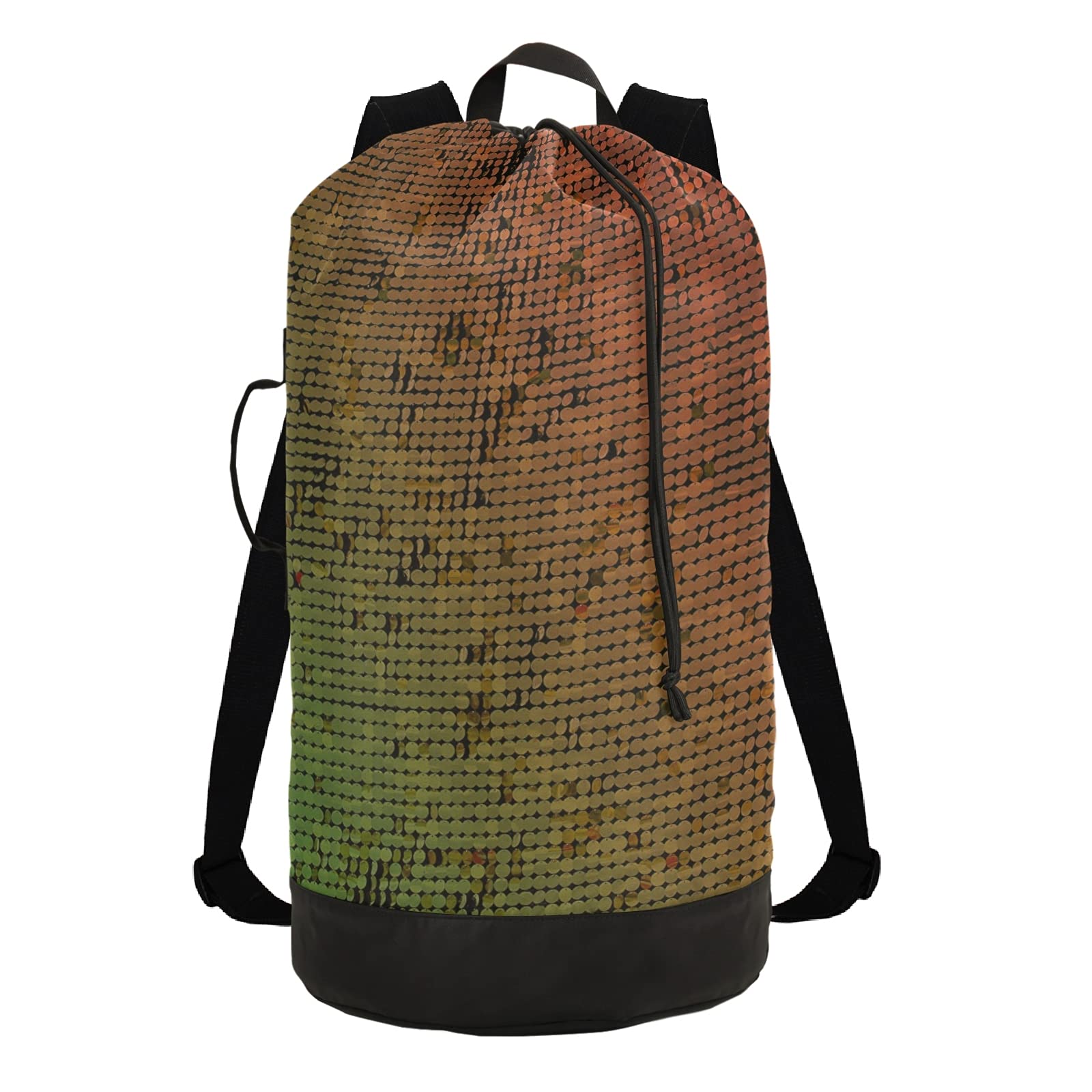 Heavy Duty Pixel Laundry Backpack - Foldable Travel Laundry Bag with Shoulder Straps for Home, Gym & Dorm Storage | Perfect for College Students, Camping & Hotel Use