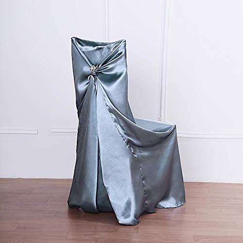50 Pack Dusty Blue Universal Satin Chair Covers - Elegant Slipcovers for Wedding, Party, Ceremony & Reception Decor - Perfect for Banquet Halls, Event Venues and Home Decor