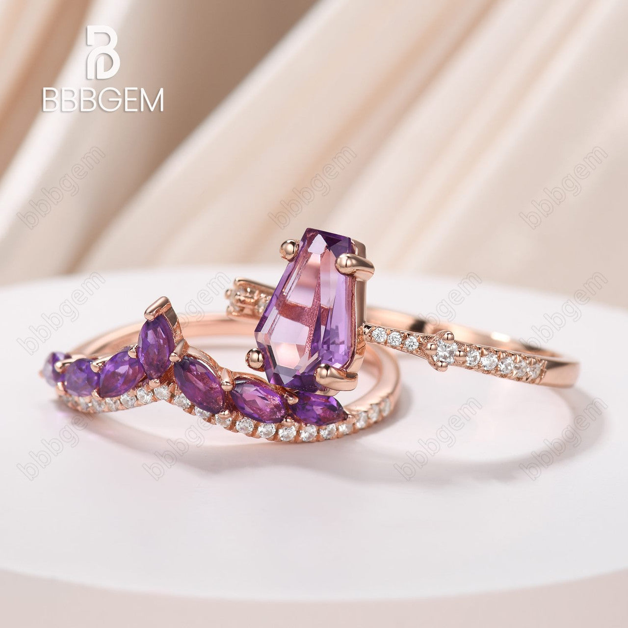 Elegant Purple Amethyst Coffin Engagement Ring Set with Genuine Crystal Birthstone - Perfect for Weddings, Anniversaries & Special Occasions