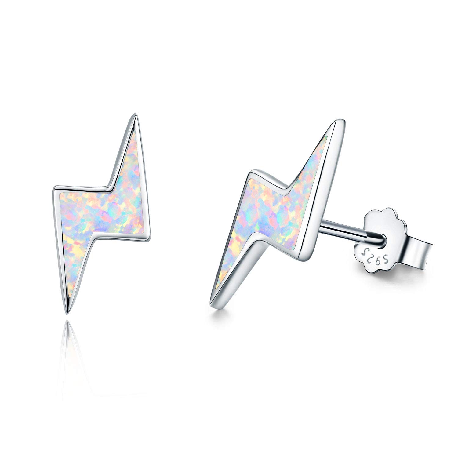 Hypoallergenic Sterling Silver Lightning Bolt Earrings with Fire Opal - Small Stud & Hoop Earrings for Women | Perfect Birthday Gift & Everyday Fashion Jewelry