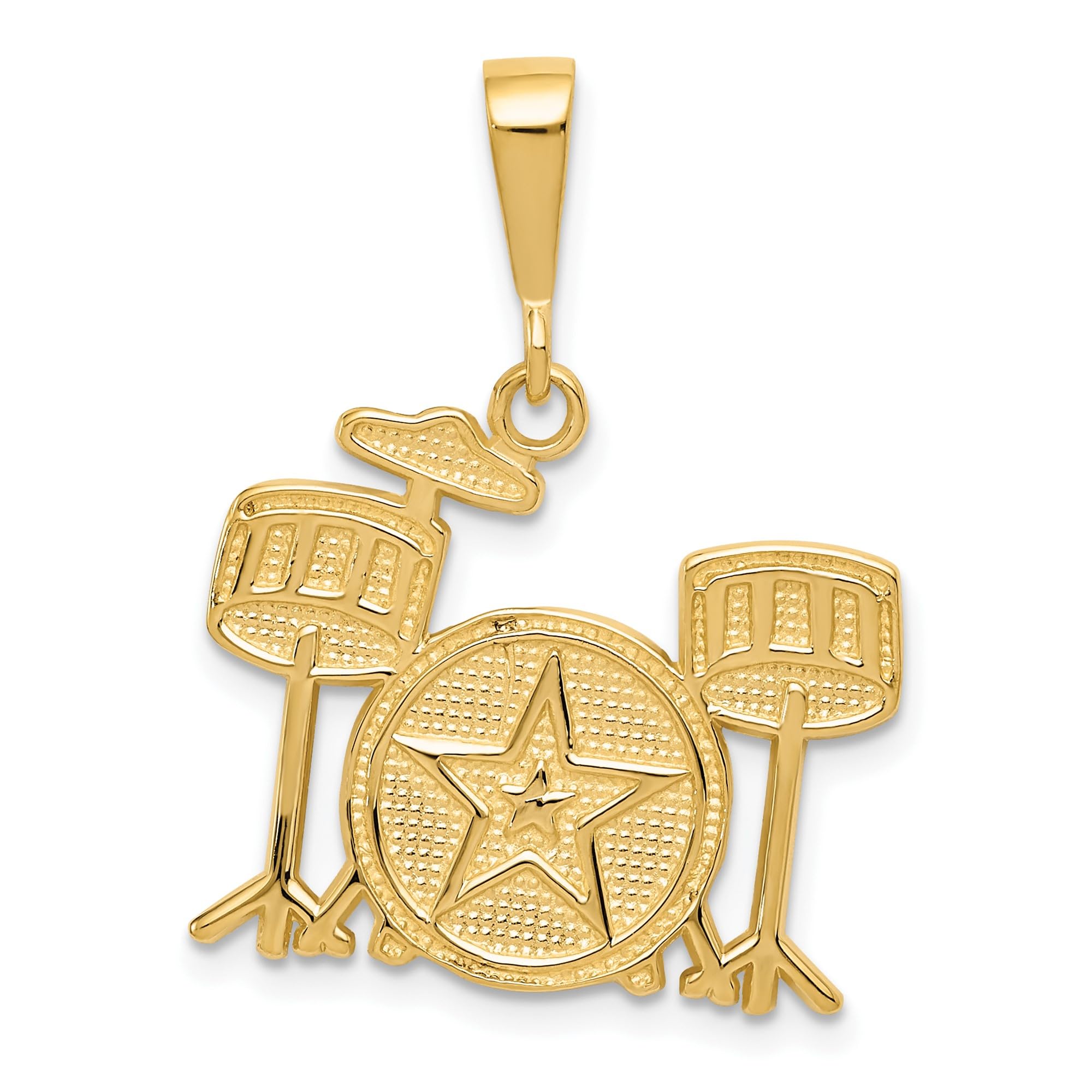 14K Solid Yellow Gold Drum Set Necklace Pendant - Elegant Music Jewelry Gift for Musicians & Drummers - Perfect for Concerts, Gigs & Special Occasions