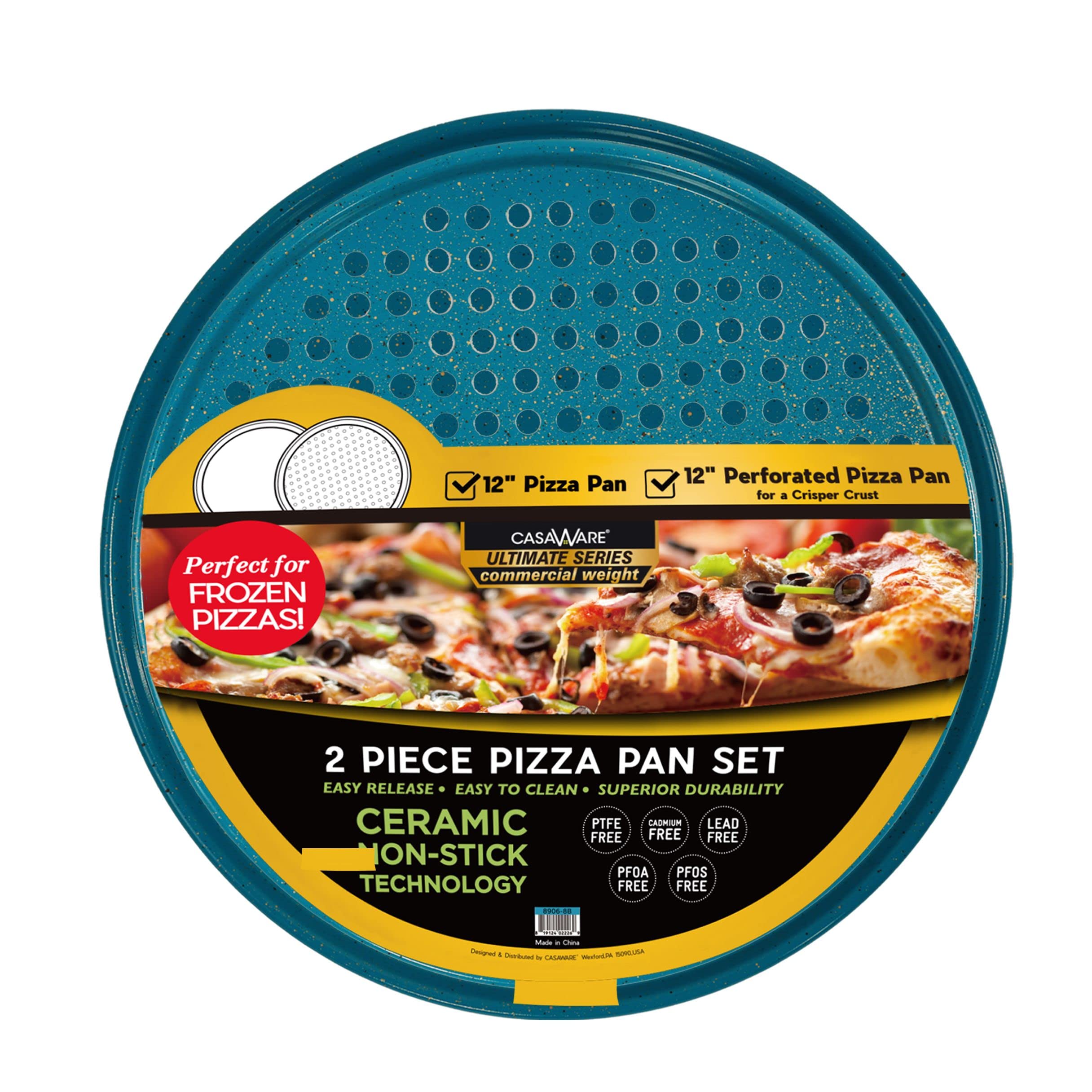 Ultimate 2-Piece Pizza Pan Set - 12-inch Nonstick Ceramic Coated Pizza Pans (Blue Granite) | Includes Solid & Perforated Pans for Perfect Homemade Pizza, Baking & Roasting | Ideal for Oven, Grill & Outdoor Cooking