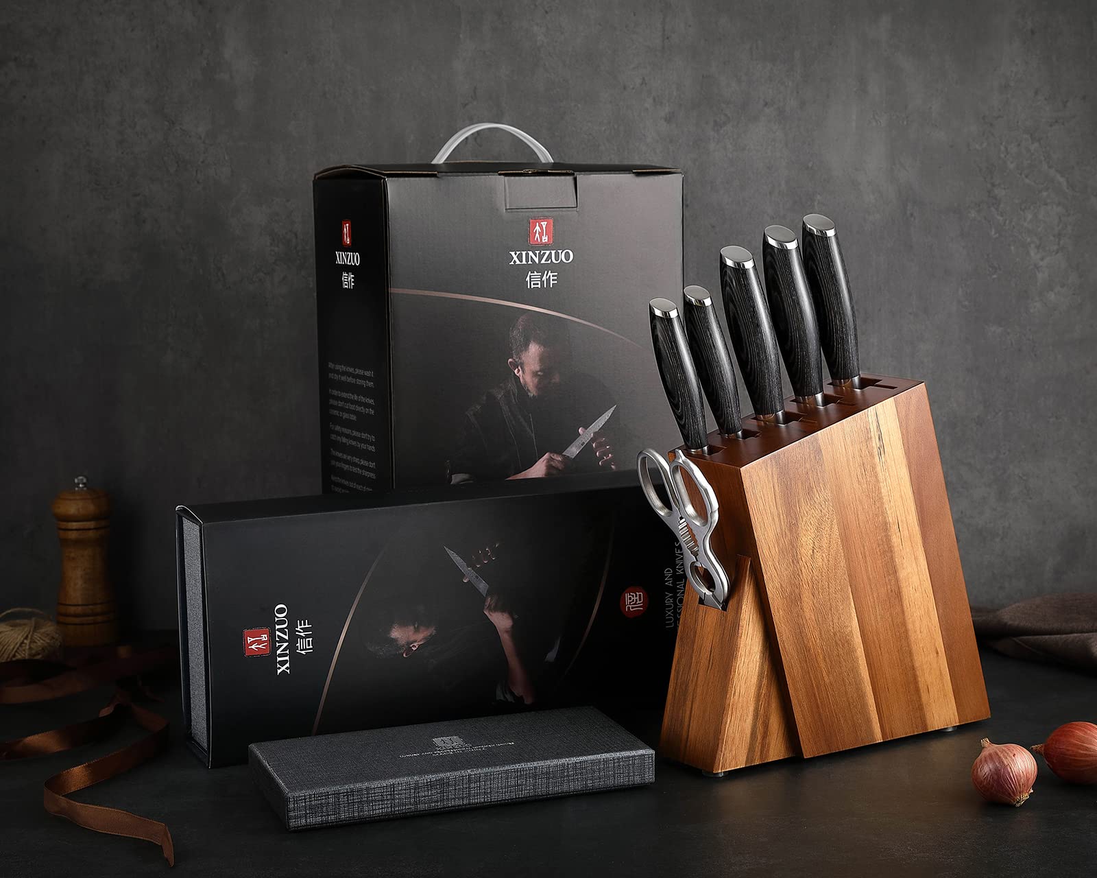 Premium 7-Piece Damascus Steel Chef Knife Set - Japanese Style Kitchen Knives with Pakkawood Handle & Kitchen Shears - Professional & Home Cooking - Gift Box Included - Perfect for Slicing, Dicing & Food Prep