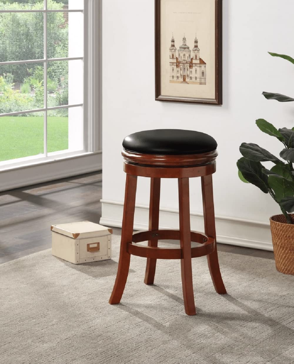 Boraam 29 Inch Backless Swivel Bar Stool in Cherry Finish - Perfect for Kitchen Islands, Breakfast Bars & Home Decor