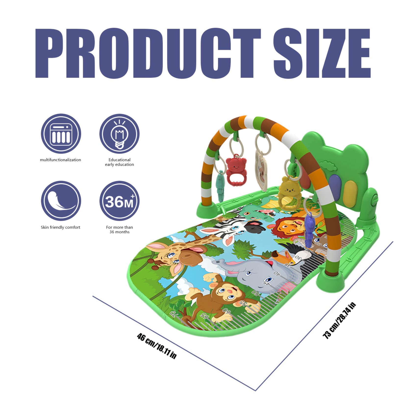 Interactive Baby Playmat with Music & Lights - Sensory Crawling Piano Gym Toy for Infants 0-36 Months, Battery Operated Kick & Play Activity Mat - Perfect for Tummy Time, Early Learning & Developmental Play