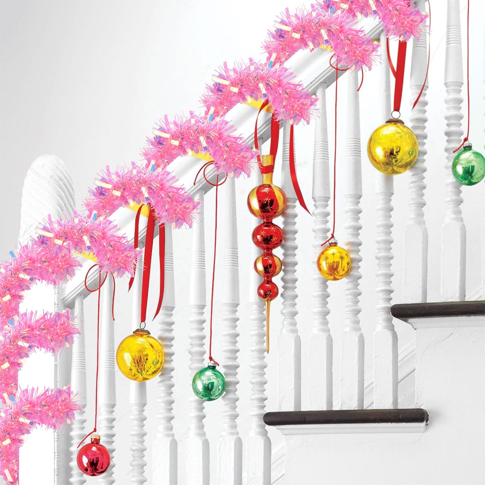 CCINEE 32.8 Feet Pink Easter Tinsel Garland - Glitter Metallic Twist Garland for Easter, Valentine's Day, Wicked Party & Fireplace Decor | Spring Home Decor, Holiday Party Supplies, Festive Wall Hanging