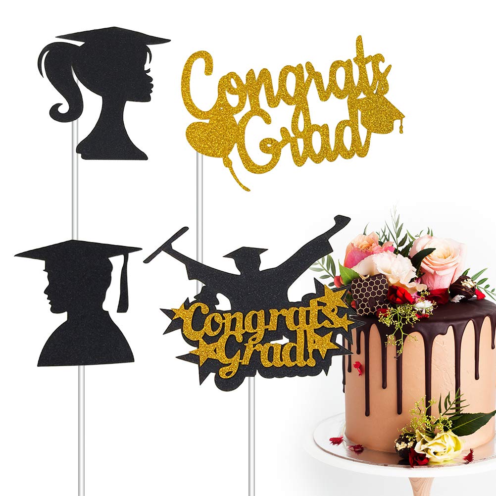 Graduation Cake Toppers Set of 4 - Bachelor's Degree Cap Decorations for Graduation Cakes, Dessert Tables & Party Supplies | Perfect for Graduation Celebrations, School Parties & Congratulations Decor